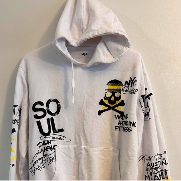 Soul White Graphic Hoodie for Men French Terry CottonSize M